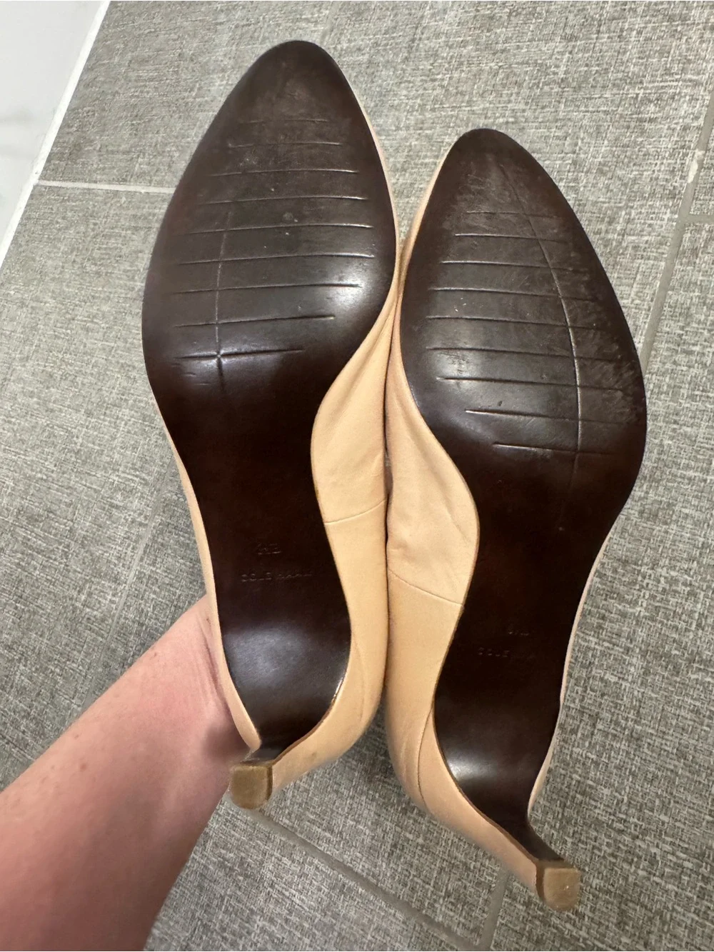Cole Haan Beige Leather Pointed-Toe Pumps